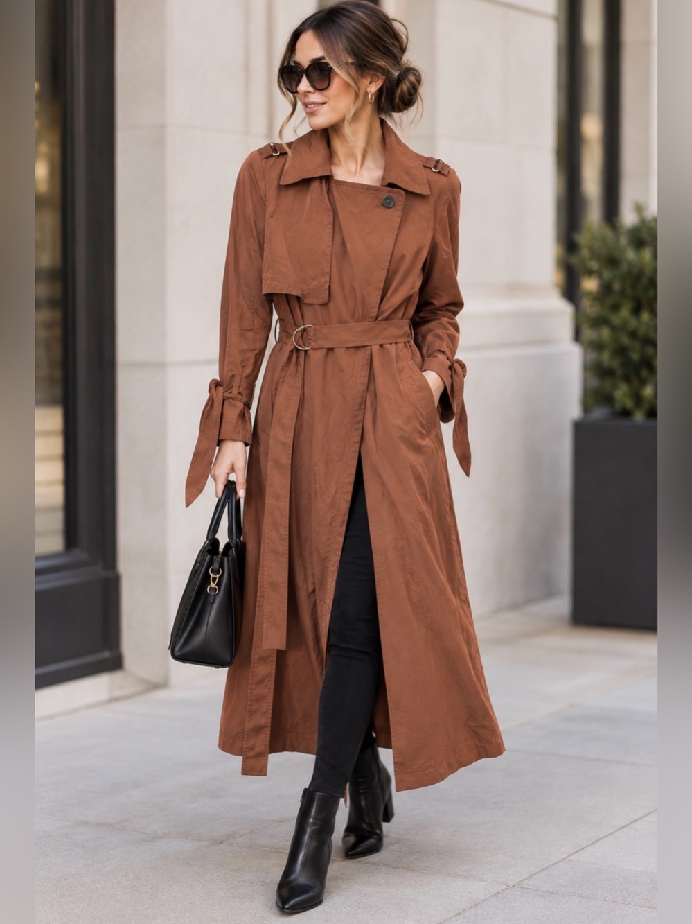 Soia & Kyo Rust Brown Long Trench Coat with Belt